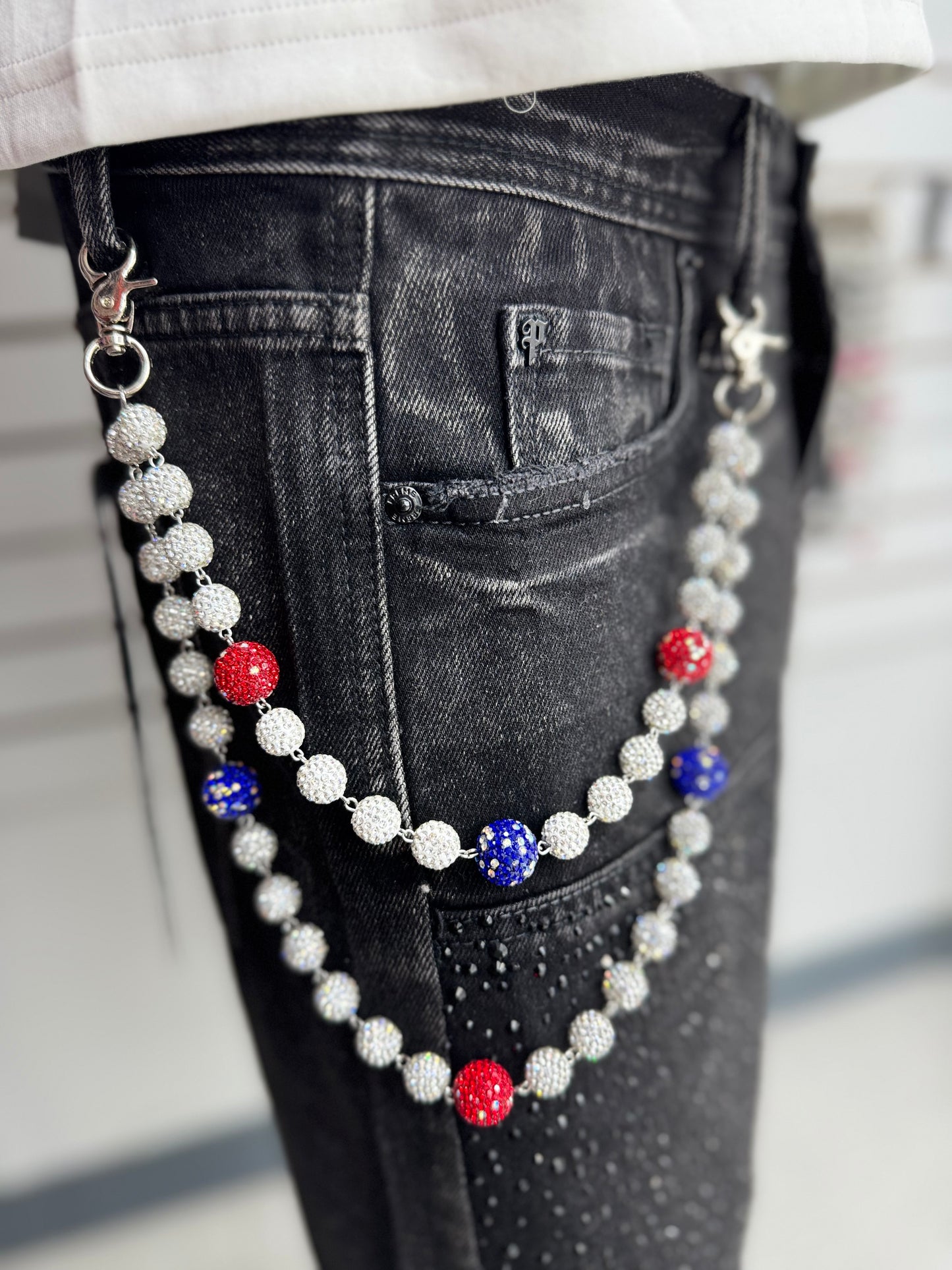 WHITE RED BLUE WALLET CHAIN