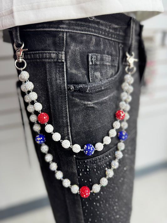 WHITE RED BLUE WALLET CHAIN