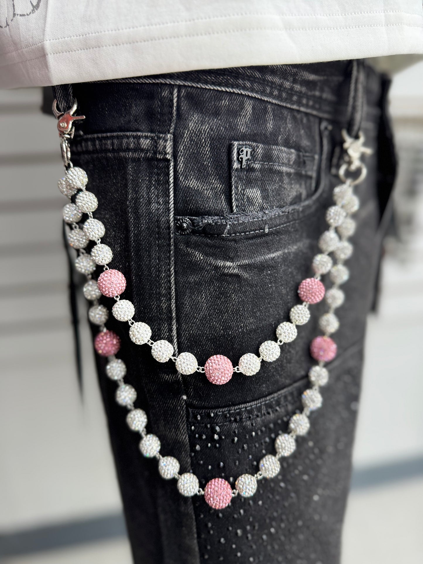 WHITE PINK WALLET CHAIN