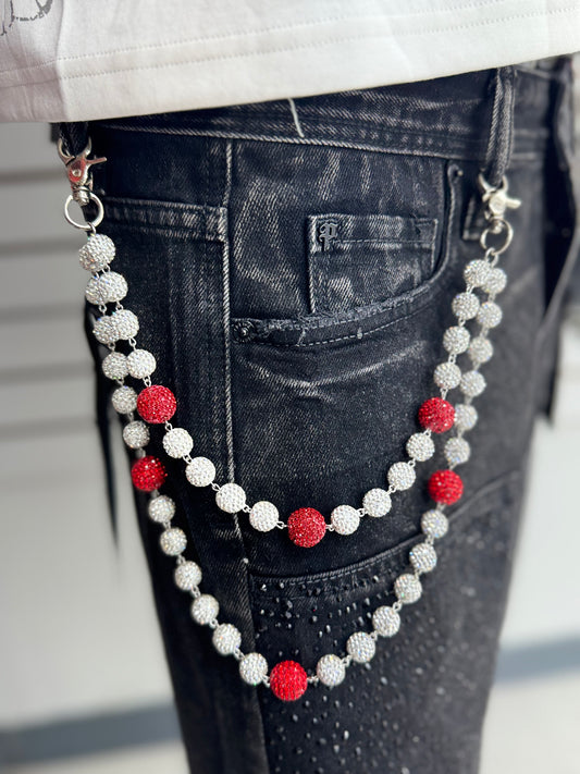 WHITE RED WALLET CHAIN